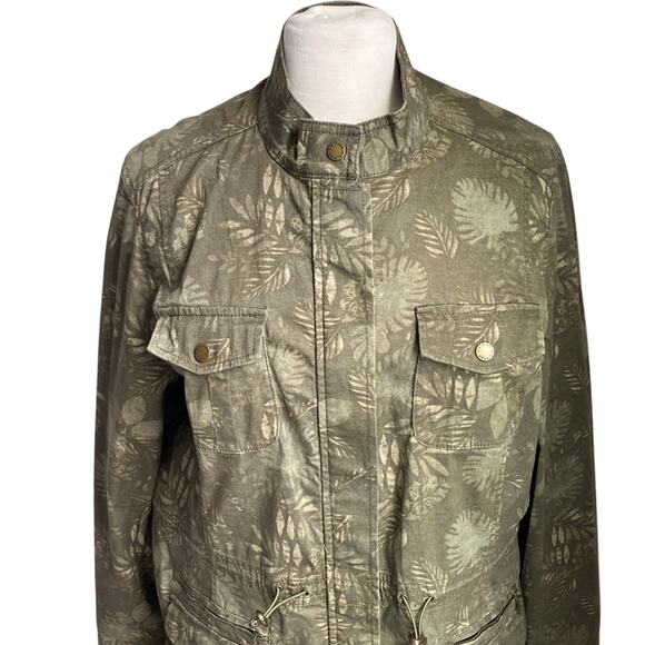 LL BEAN Utility Jacket Womens Sz Large Olive Green Field Jacket Palm Print - Picture 3 of 9